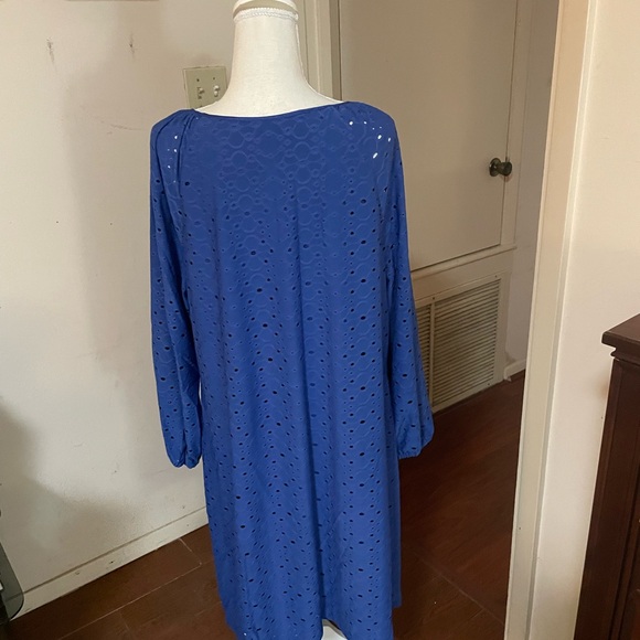 Jessica Howard Woman Long Sleeve Dress blue eyelet sz 18W lined spandex stretch - Picture 8 of 15